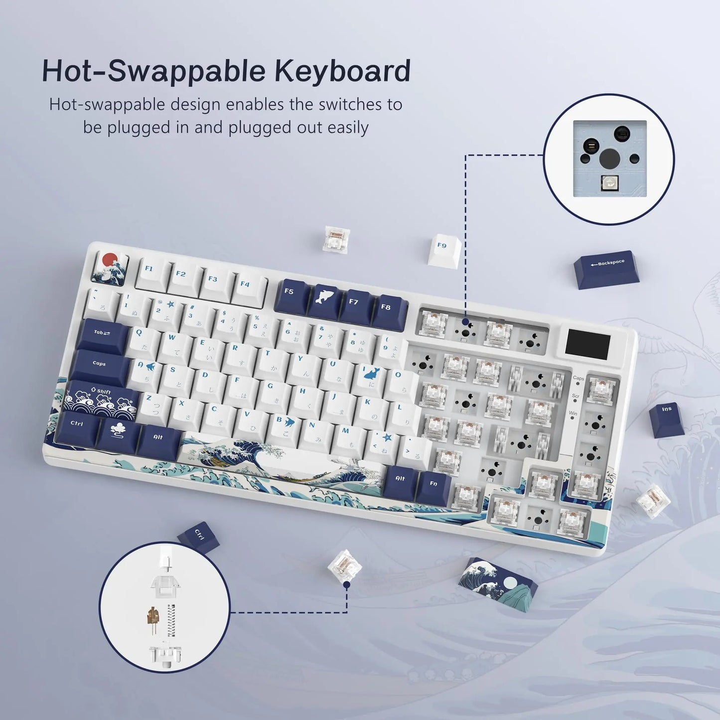 womier SK80 Gasket Mounted Mechanical Keyboard 81 Key Gamer Keyboard 75% Hot Swap RGB Gaming Keyboard with Smart Display for PC